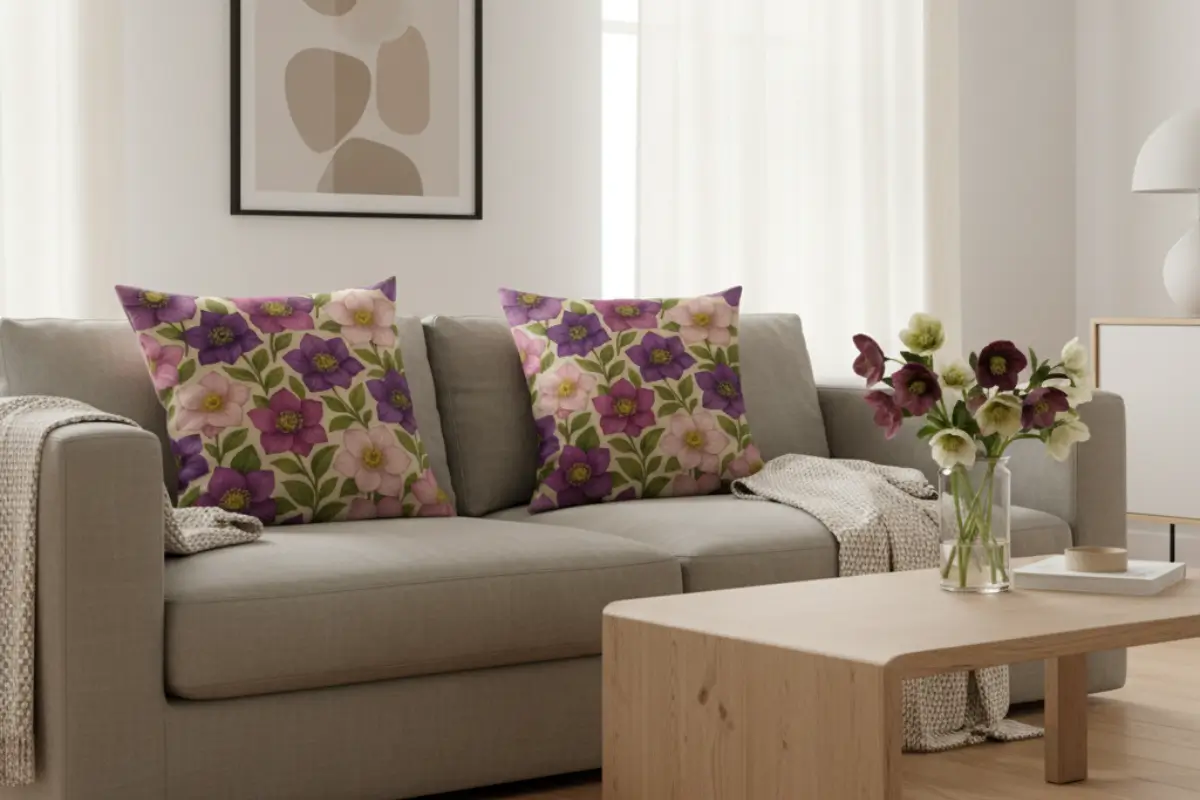Modern Elegance Meets Nature: The Hellebore Flower Pillow That Redefines Contemporary Home Decor