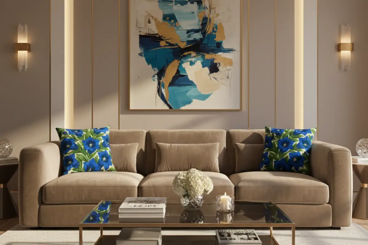 Trumpet Gentian Flower Throw Pillows – Bold Blue Botanical Accents for Your Living Room