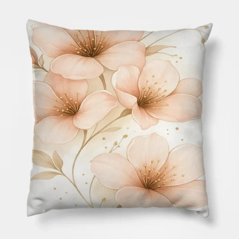 Dusty rose soft pink throw pillow featuring delicate watercolor rose design