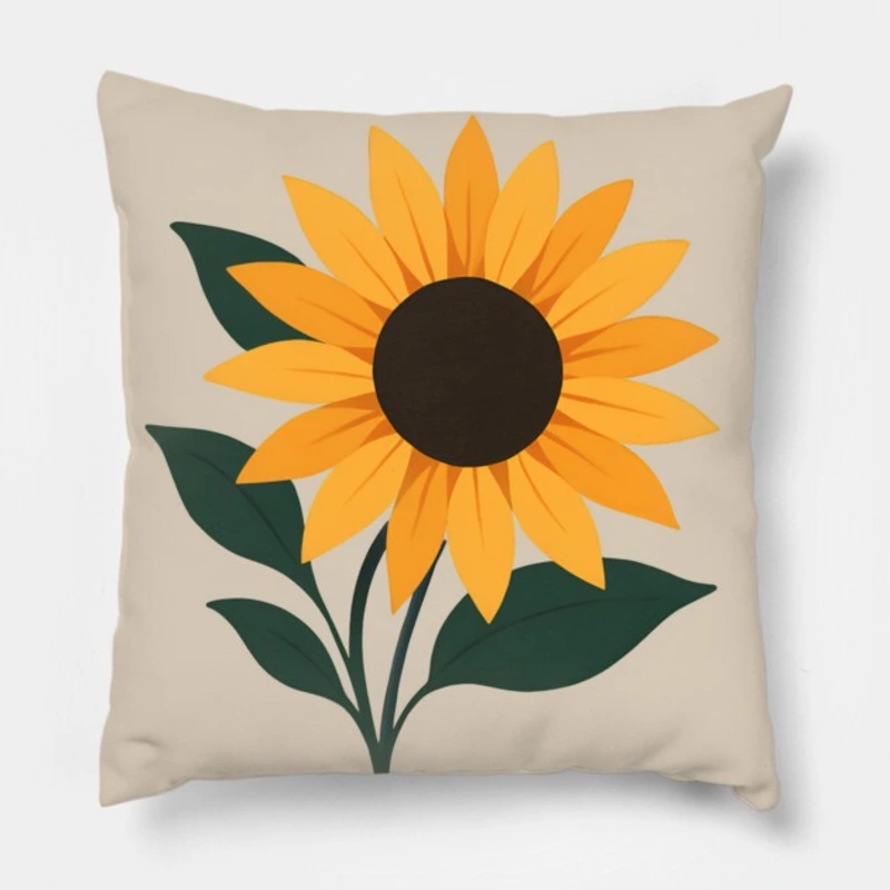 Modern minimalist sunflower throw pillow with bold yellow-orange petals on gray background