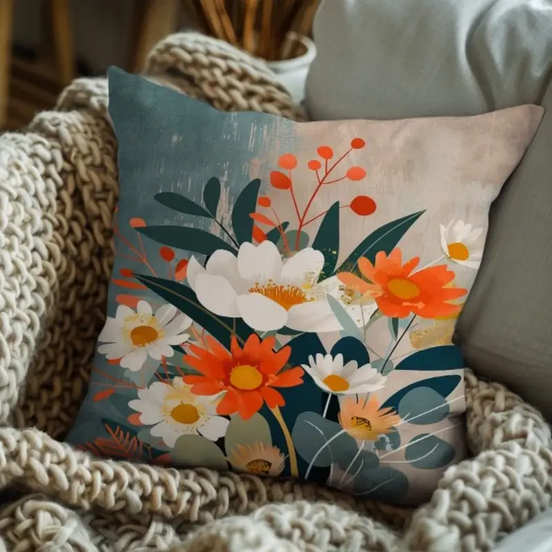 Wildflower vintage pillow styled on an antique sofa in a traditional living room